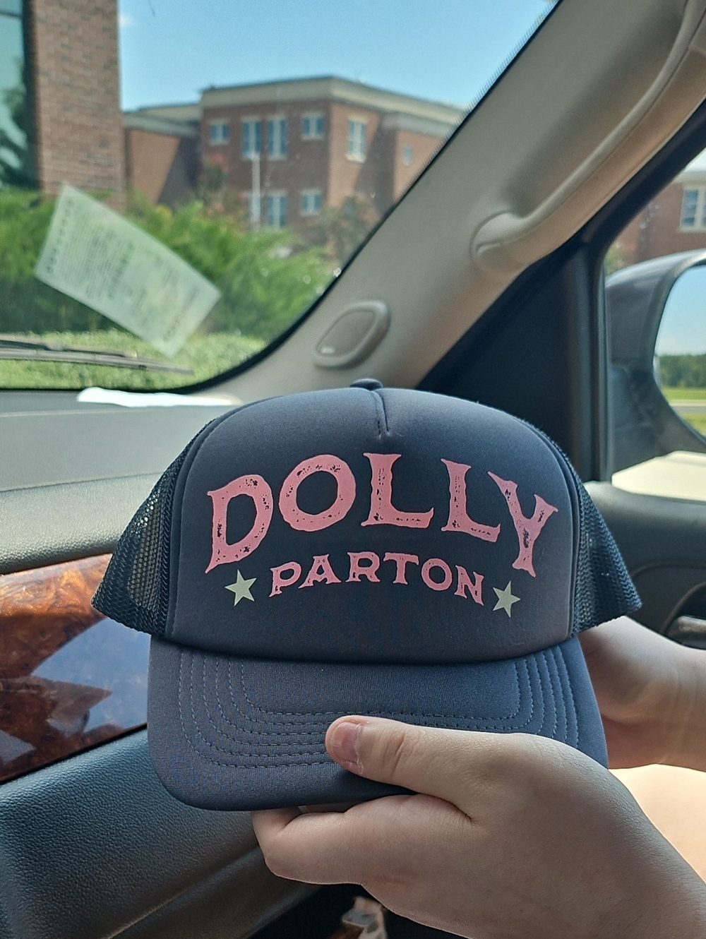 Trucker Hat – Gray with Pink Logo
